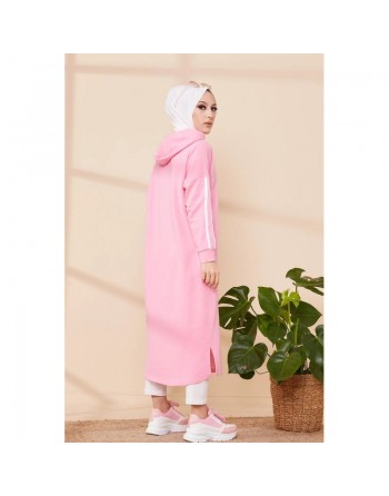 Tunique décontractée avec capuche pour femme (Vetement hijab moderne pour jeune) - Couleur rose 