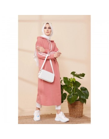 Tunique avec capuche pour femme (Vêtement décontracté mastour pour hijab) - Couleur vieux rose 
