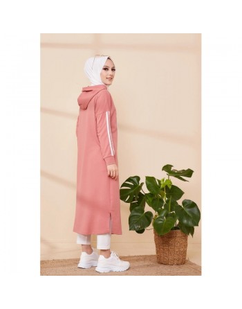 Tunique avec capuche pour femme (Vêtement décontracté mastour pour hijab) - Couleur vieux rose 