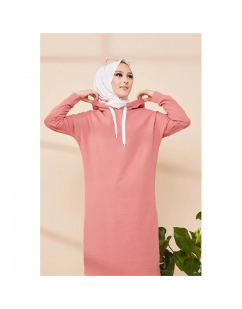 Tunique avec capuche pour femme (Vêtement décontracté mastour pour hijab) - Couleur vieux rose 