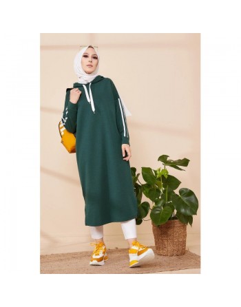 Tunique style décontracté avec capuche pour femme (Vetement hijab moderne et sport) - Couleur vert émeraude 