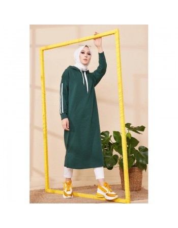 Tunique style décontracté avec capuche pour femme (Vetement hijab moderne et sport) - Couleur vert émeraude 