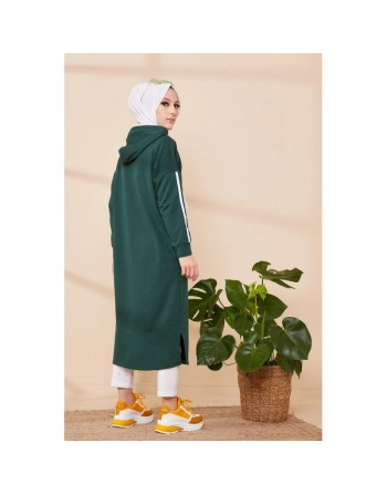 Tunique style décontracté avec capuche pour femme (Vetement hijab moderne et sport) - Couleur vert émeraude 