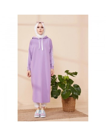 Tunique décontractée avec capuche pour femme (Tenue hijab sport) - Couleur lilas 