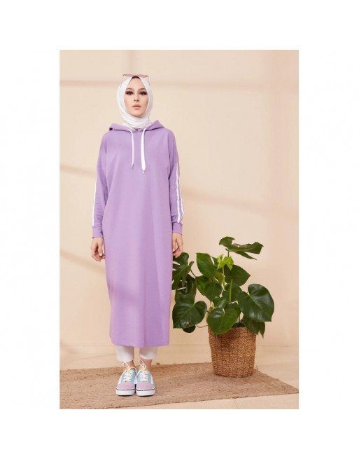 Tunique décontractée avec capuche pour femme (Tenue hijab sport) - Couleur lilas Tunique décontractée avec capuche pour femme (Tenue hijab sport) - Couleur lilas