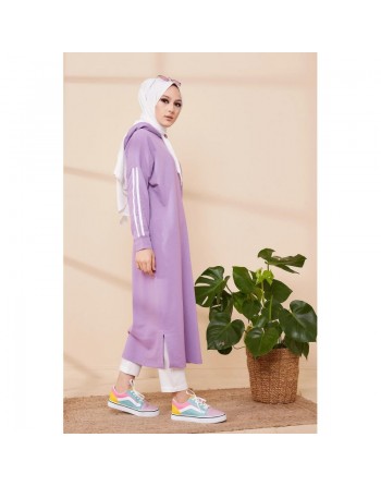 Tunique décontractée avec capuche pour femme (Tenue hijab sport) - Couleur lilas 