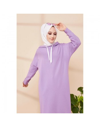 Tunique décontractée avec capuche pour femme (Tenue hijab sport) - Couleur lilas 