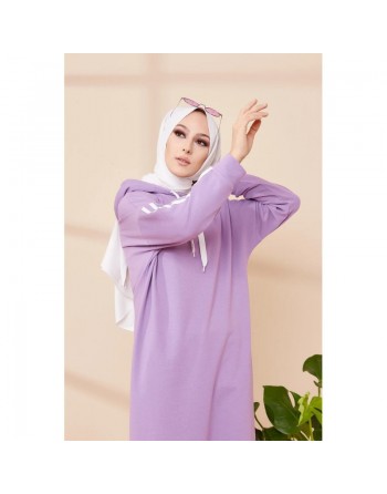 Tunique décontractée avec capuche pour femme (Tenue hijab sport) - Couleur lilas 