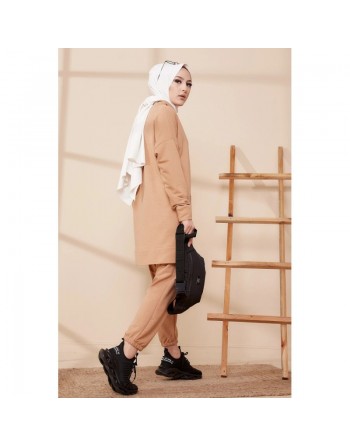 Ensemble décontracté tunique et pantalon (Tenue de Sport Hijab) - Couleur biscuit 