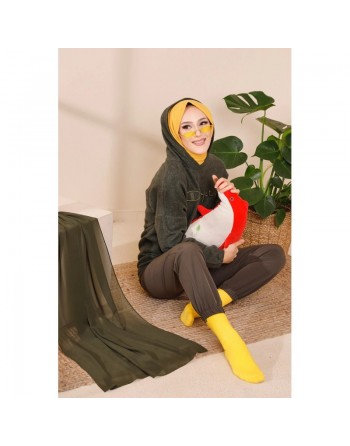 Sweat femme avec capuche brodé "Champion" (Saison Automne-Hiver) - Couleur kaki 