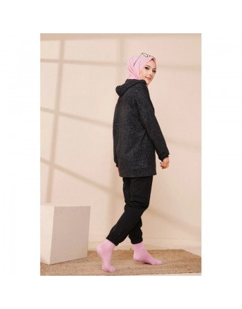 Sweat femme avec capuche brodé "Champion" (Saison Automne-Hiver) - Couleur noir 