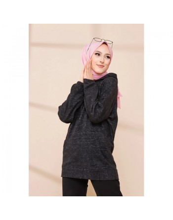 Sweat femme avec capuche brodé "Champion" (Saison Automne-Hiver) - Couleur noir 