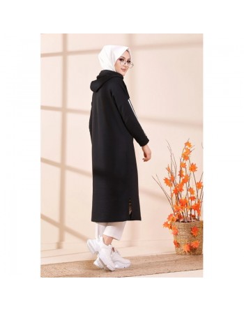 Tunique décontractée avec capuche pour femme (Vetement hijab sport) - Couleur noir 