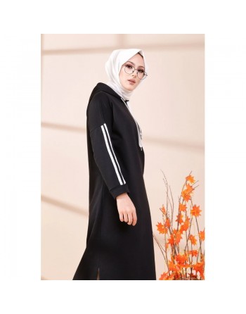 Tunique décontractée avec capuche pour femme (Vetement hijab sport) - Couleur noir 