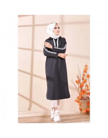 Tunique décontractée avec capuche (Vetement moderne femme voilée) - Couleur anthracite 