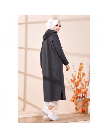 Tunique décontractée avec capuche (Vetement moderne femme voilée) - Couleur anthracite 