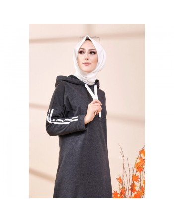 Tunique décontractée avec capuche (Vetement moderne femme voilée) - Couleur anthracite 