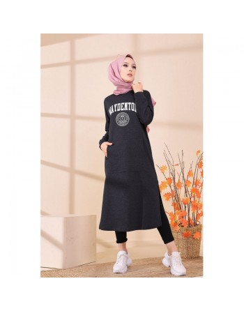 Robe - Tunique longue pour femme (Casual Hijab Outfit) - Couleur anthracite 