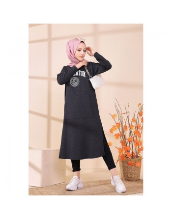Robe - Tunique longue pour femme (Casual Hijab Outfit) - Couleur anthracite 