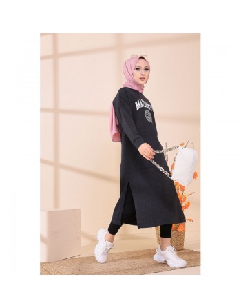 Robe - Tunique longue pour femme (Casual Hijab Outfit) - Couleur anthracite 