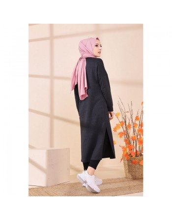 Robe - Tunique longue pour femme (Casual Hijab Outfit) - Couleur anthracite 
