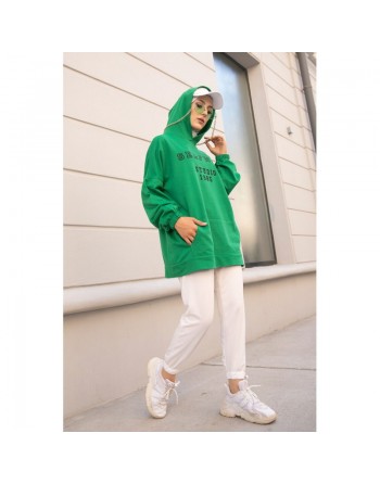 Sweat avec capuche imprimé pour femme - Couleur vert 