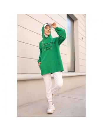 Sweat avec capuche imprimé pour femme - Couleur vert 
