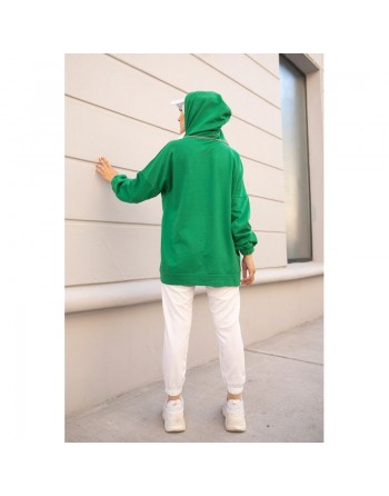 Sweat avec capuche imprimé pour femme - Couleur vert 