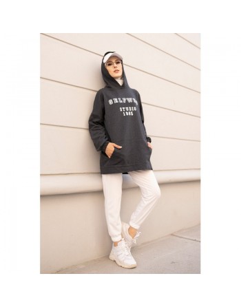 Sweat avec capuche imprimé pour femme - Couleur anthracite 