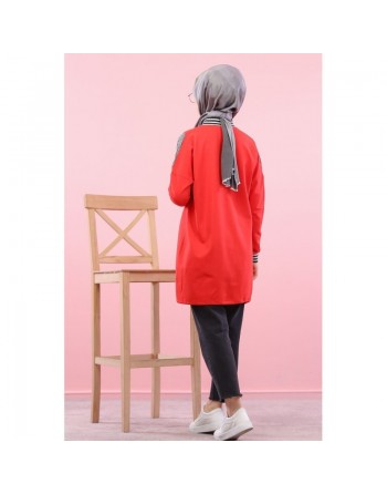 Veste argentée pour femme - Tunique zippée style sportswear (Mode Musulmane) - Couleur rouge 