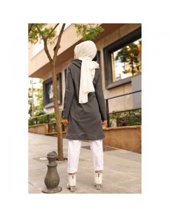 Veste longue à capuche type Sportswear pour femme voilée - Couleur anthracite 