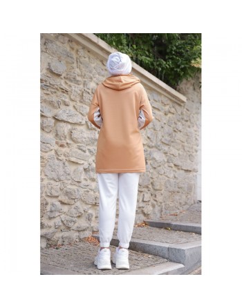 Survêtement femme (Ensemble sport Sweat à capuche et Pantalon) - Couleur Blanc et Beige 