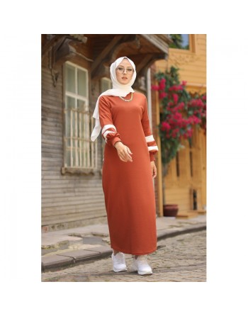 Robe longue style sport pour femme voilée (Robes hijab moderne pas cher) - Couleur Brique 