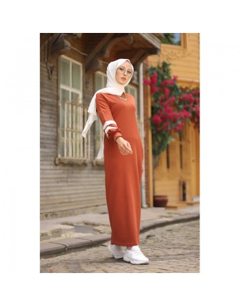 Robe longue style sport pour femme voilée (Robes hijab moderne pas cher) - Couleur Brique 