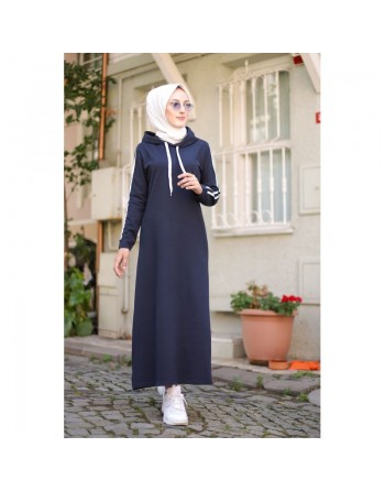 Robe décontractée longue à capuche (Sportwears pour femmes musulmanes voilées) - Couleur bleu marine 