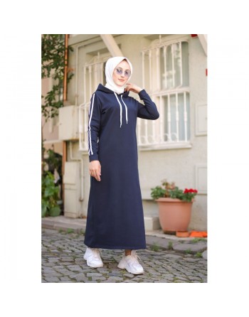 Robe décontractée longue à capuche (Sportwears pour femmes musulmanes voilées) - Couleur bleu marine 