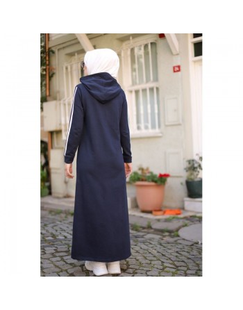 Robe décontractée longue à capuche (Sportwears pour femmes musulmanes voilées) - Couleur bleu marine 