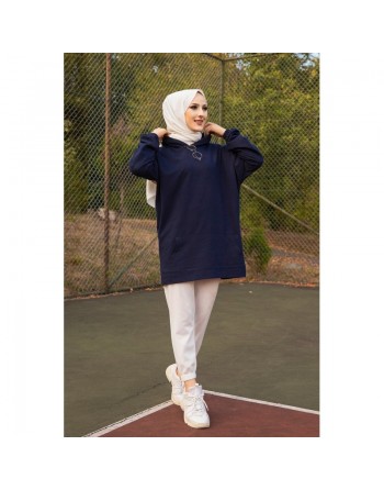 Sweat avec capuche pour femme inscription au dos "I am where are you?" (Hijab sport) - Couleur bleu marine 