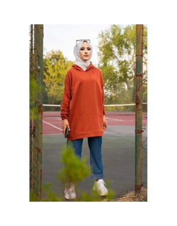 Sweat avec capuche pour femme inscription au dos "I am where are you?" (Tenue décontractée hiijab) - Couleur brique 