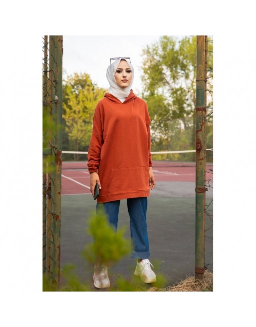 Sweat avec capuche pour femme inscription au dos "I am where are you?" (Tenue décontractée hiijab) - Couleur brique Sweat avec capuche pour femme inscription au dos "I am where are you?" (Tenue décontractée hiijab) - Couleur brique