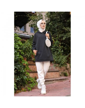 Sweat avec capuche pour femme inscription au dos "I am where are you?" (Mouslima Sportswear) - Couleur anthracite 