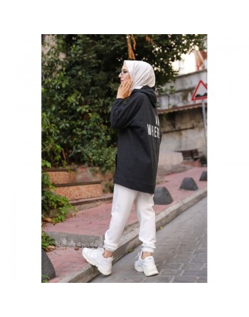 Sweat avec capuche pour femme inscription au dos "I am where are you?" (Mouslima Sportswear) - Couleur anthracite 