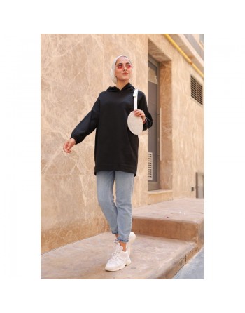 Sweat avec capuche pour femme inscription au dos "I am where are you?" - Couleur noir 