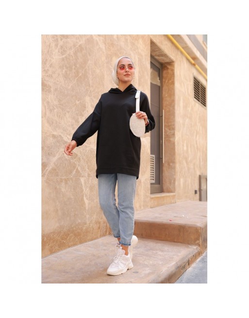 Sweat avec capuche pour femme inscription au dos "I am where are you?" - Couleur noir Sweat avec capuche pour femme inscription au dos "I am where are you?" - Couleur noir