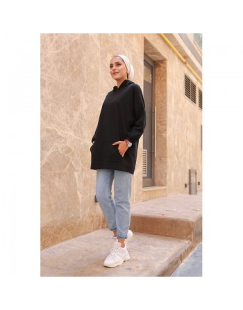 Sweat avec capuche pour femme inscription au dos "I am where are you?" - Couleur noir 