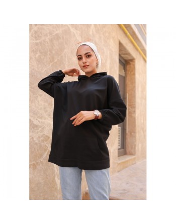 Sweat avec capuche pour femme inscription au dos "I am where are you?" - Couleur noir 