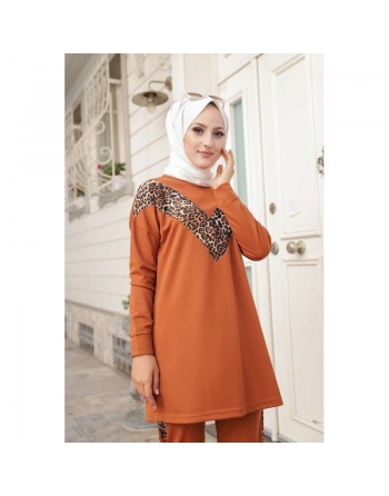 Ensemble survêtement 2 pièces léopard (Vêtement Sport Mastour pour Femme) - Couleur rouille 