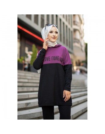 Ensemble Survêtement bi-couleur à capuche pour femme voilée (Hijab Sport Ootd - Boutique en ligne) - Couleur Mauve 