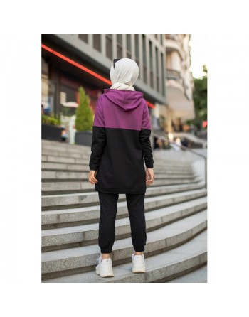 Ensemble Survêtement bi-couleur à capuche pour femme voilée (Hijab Sport Ootd - Boutique en ligne) - Couleur Mauve 