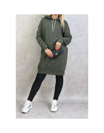 Sweat long perlé pour femme - Couleur kaki 